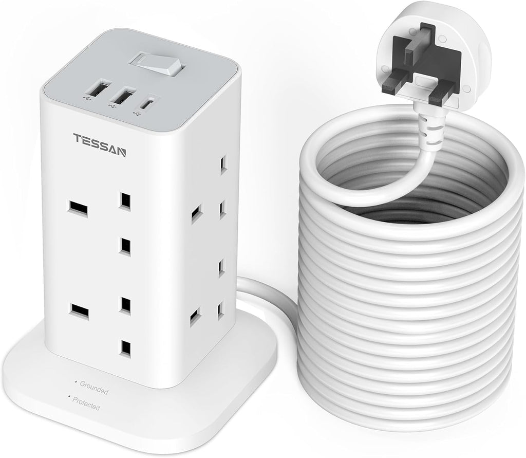Tessan 8-Gang Extension 2 USB-A USB C 2m 13A TPS03-UK-C
