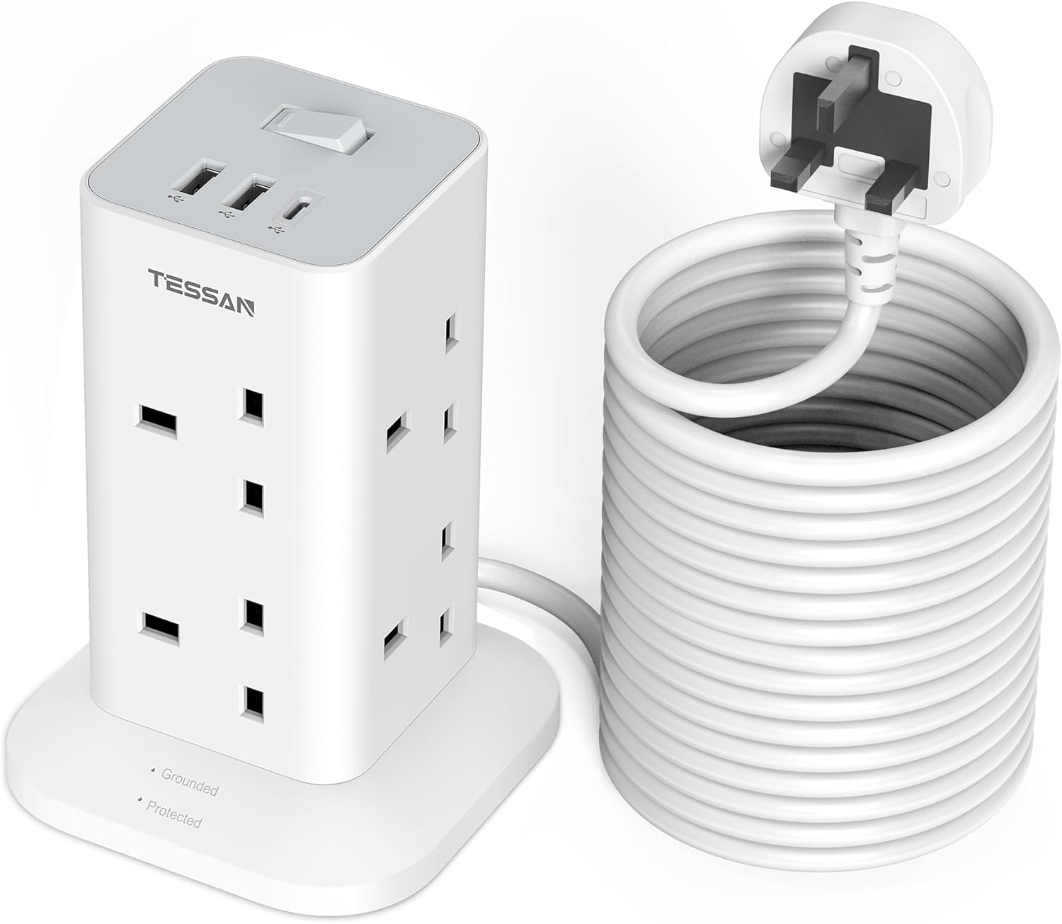 Tessan 8-Gang Extension 2 USB-A USB C 2m 13A TPS03-UK-C