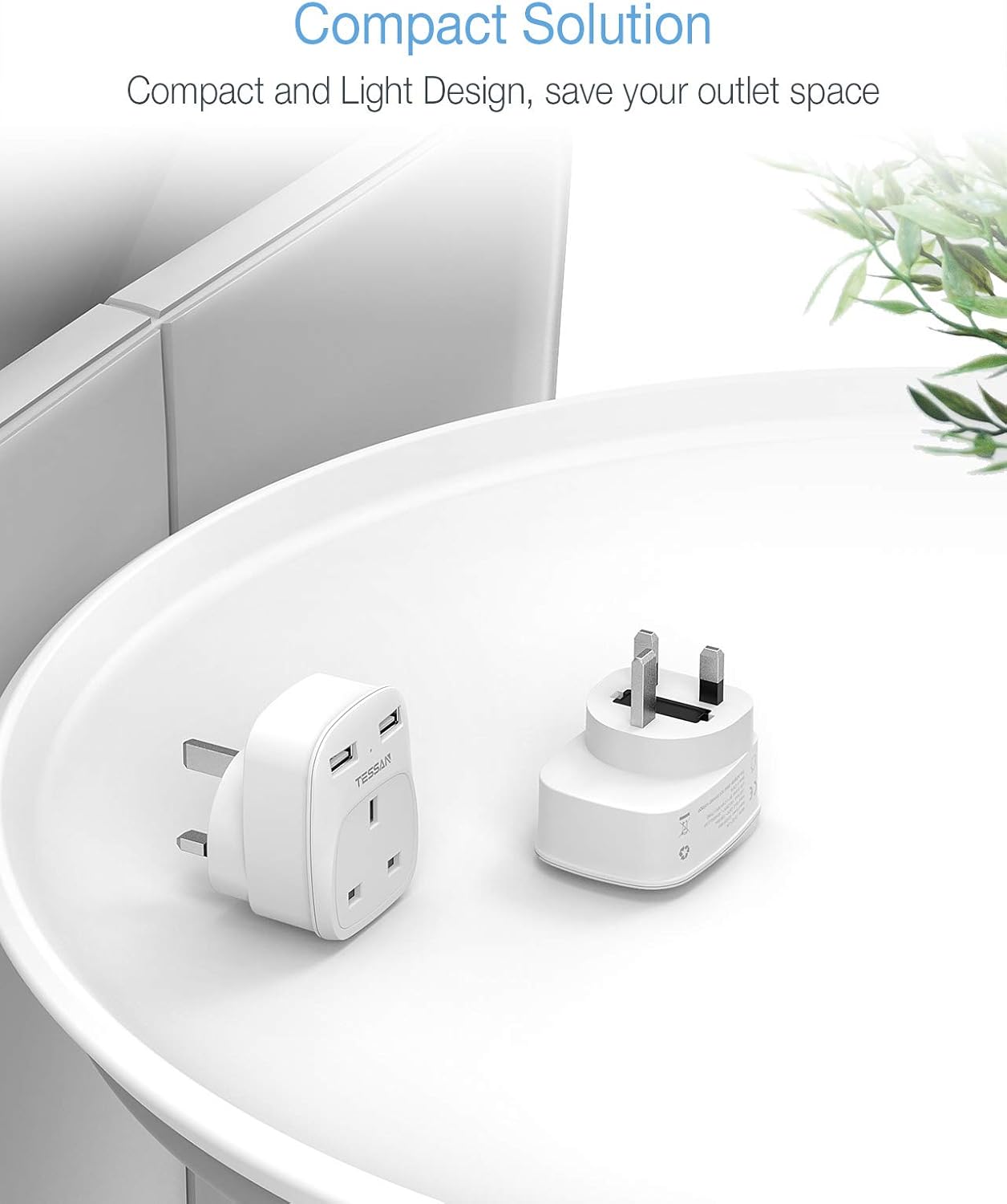 Tessan Gang plug Through UK Charger 2 USB A 13A TS-821-UK