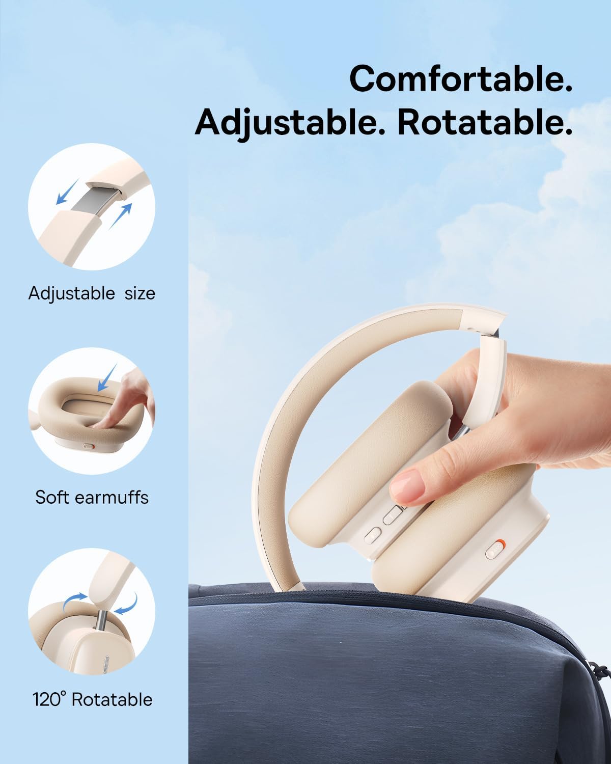 Baseus Wireless Headphones Over Ear ANC Bowie H1i White