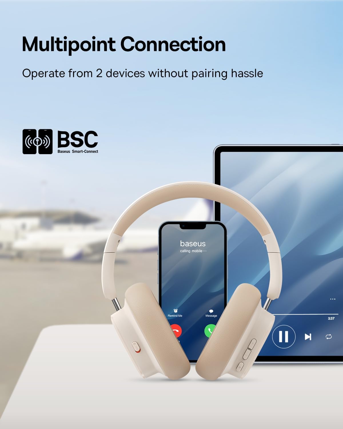Baseus Wireless Headphones Over Ear ANC Bowie H1i White