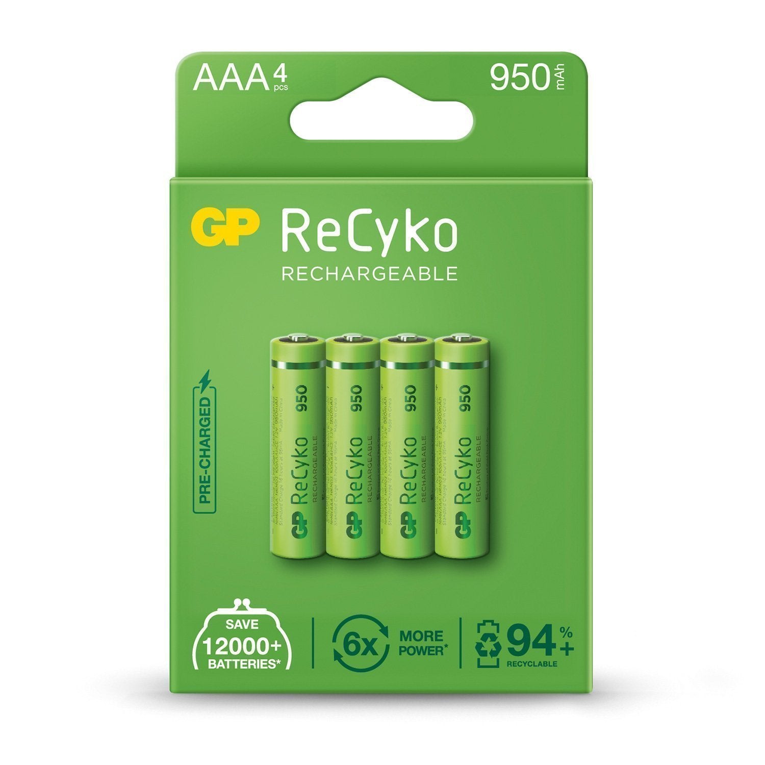GP ReCyko+ Recharg Batteries AAA 950mah 4pcs 656.161UK