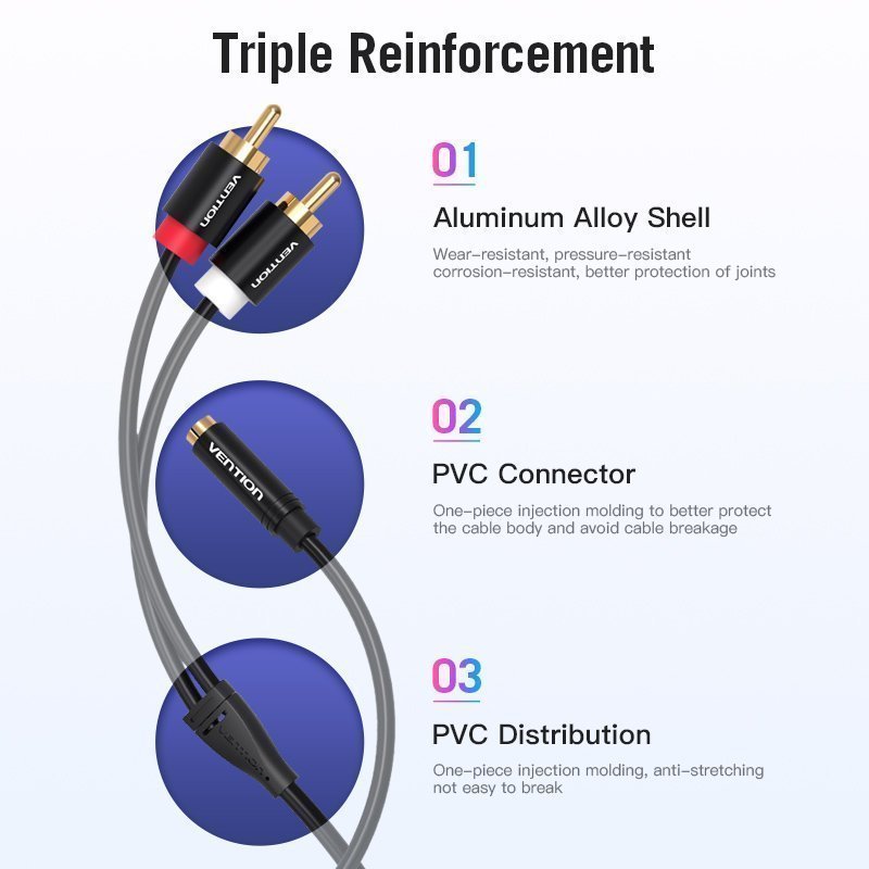 Vention AUDIO 3.5mm F to 2RCA M Cable 1.5m VAB-R01-B150