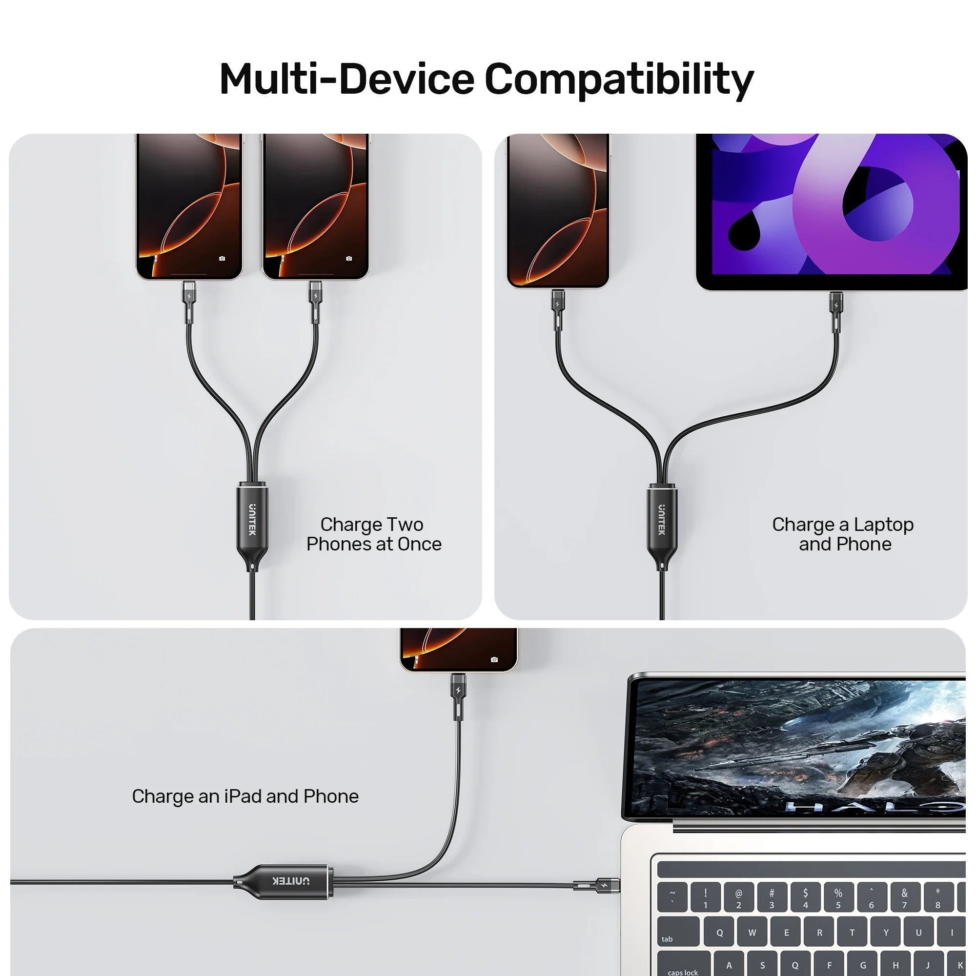 Unitek USB-C Cable PD100W 2-in-1 Dual Charging C14146ABK01-1.8M