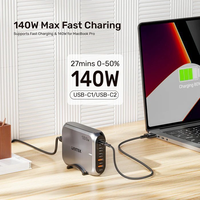Unitek Charge Desktop 188W 5-Port PD3.1 GaN Station 140W P1234A (UK)