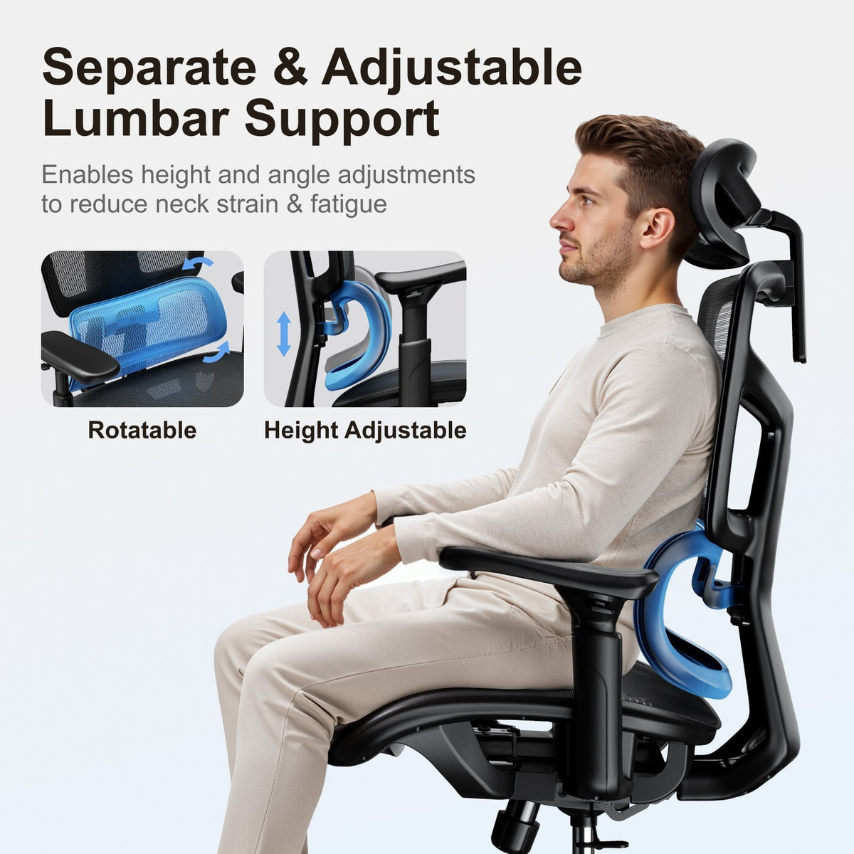 Lumivida Office Chair Ergonomic Mesh Lumbar Support Adjustable Seat/Armrest Black CH10-10