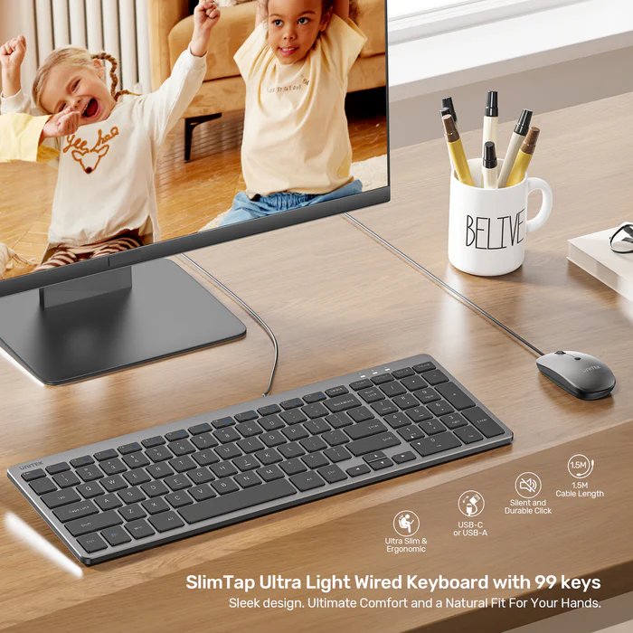 Unitek Keyboard Wired 99K USB-C/A English SlimTap T053 Space Grey