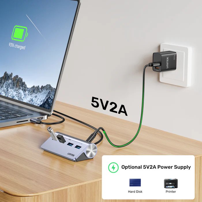 Unitek USB-C Hub 4xUSB-A 5Gbps & USB-C Power Port & 80cm Cable H1337B