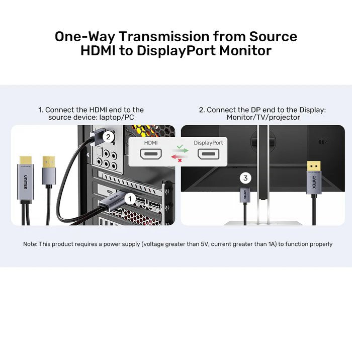 Unitek HDMI to DisplayPort Cable 4K60Hz 1.8m with USB Power Cable V1714