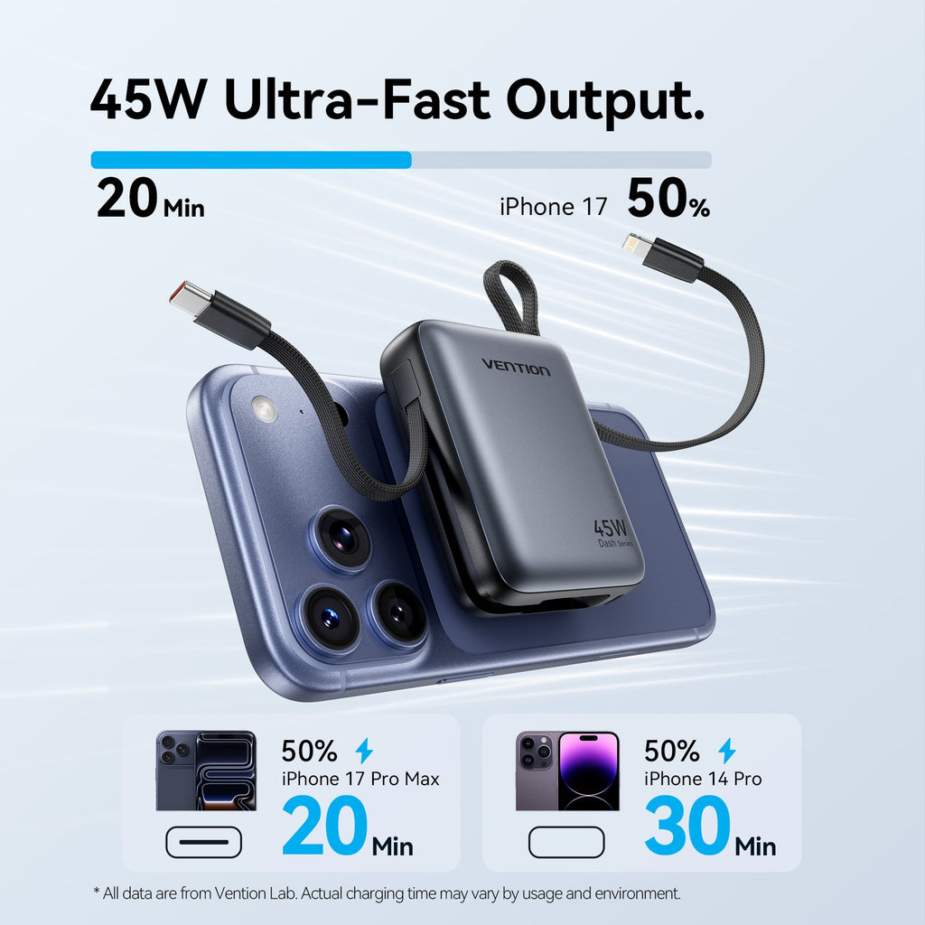 Vention Powerbank 10000mAh 45W Built-in USB-C & Lightning Cables FKMN0 Beige