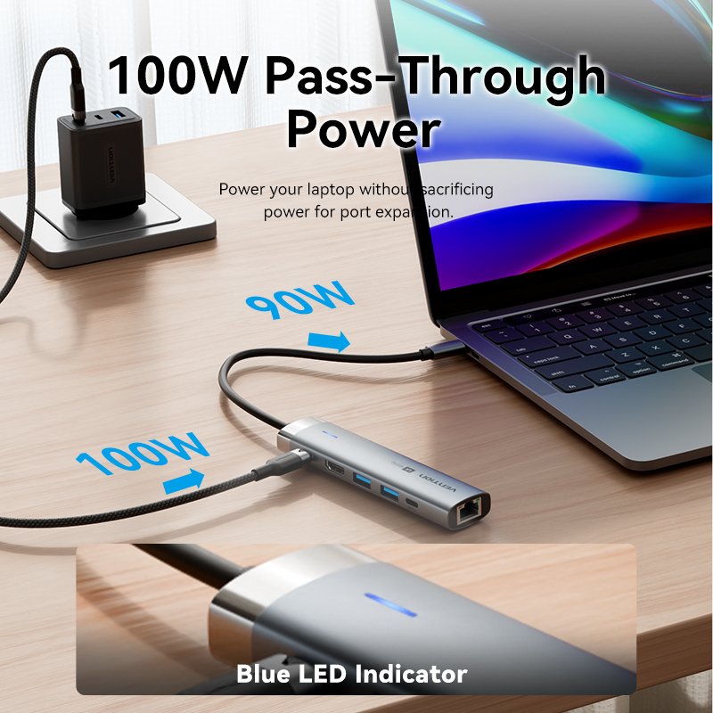 Vention HUB USB-C 1xUSB-C 3.2/2xUSB3.0/HDMI 4K60Hz/Gb/PD TGNHB