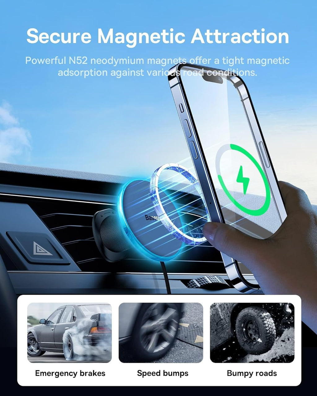 Baseus Car Charger Wireless AirVent Magnetic 15W+25W USB-C CW01