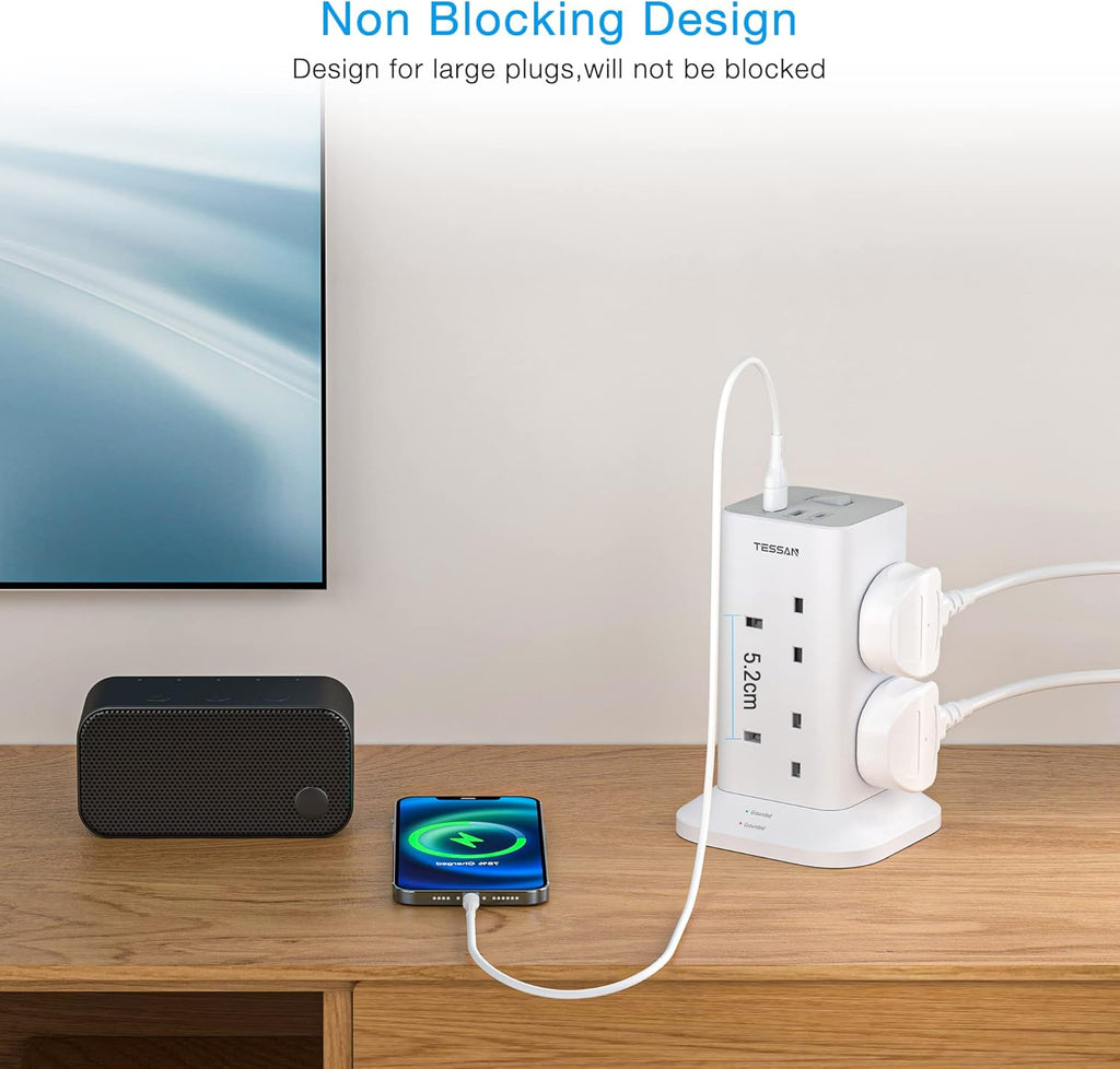 Tessan 8-Gang Extension 2 USB-A USB C 2m 13A TPS03-UK-C
