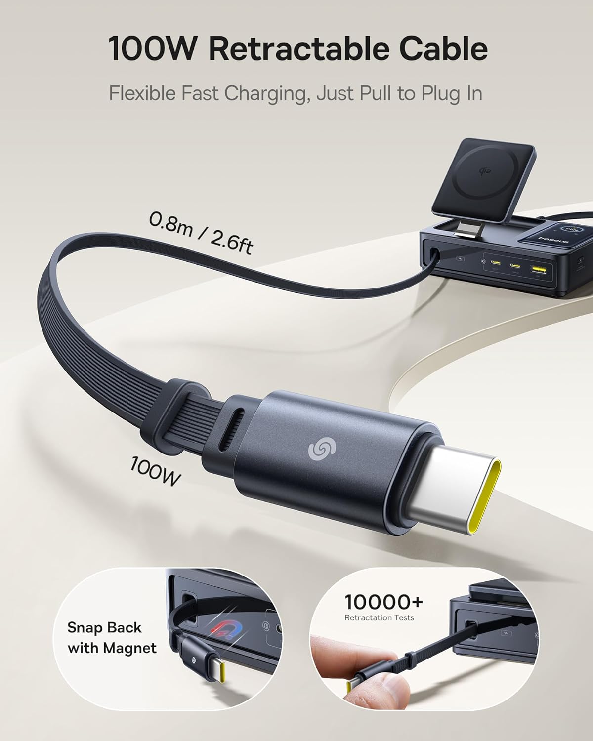 Baseus Charger Desktop 140W Qi2 3C+U NOMOS 5-in-1 Wireless+Retractable+Display UK