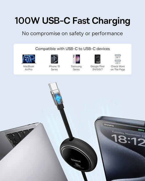Baseus Cable USB-C to USB-C Free2Draw Retractable Cable 100W 1m  Black