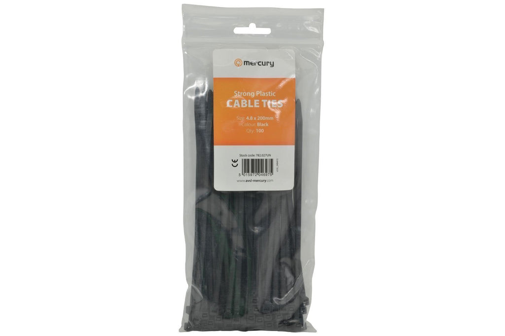 Mercury Cable Ties 4.8x200mm Black 782.027UK