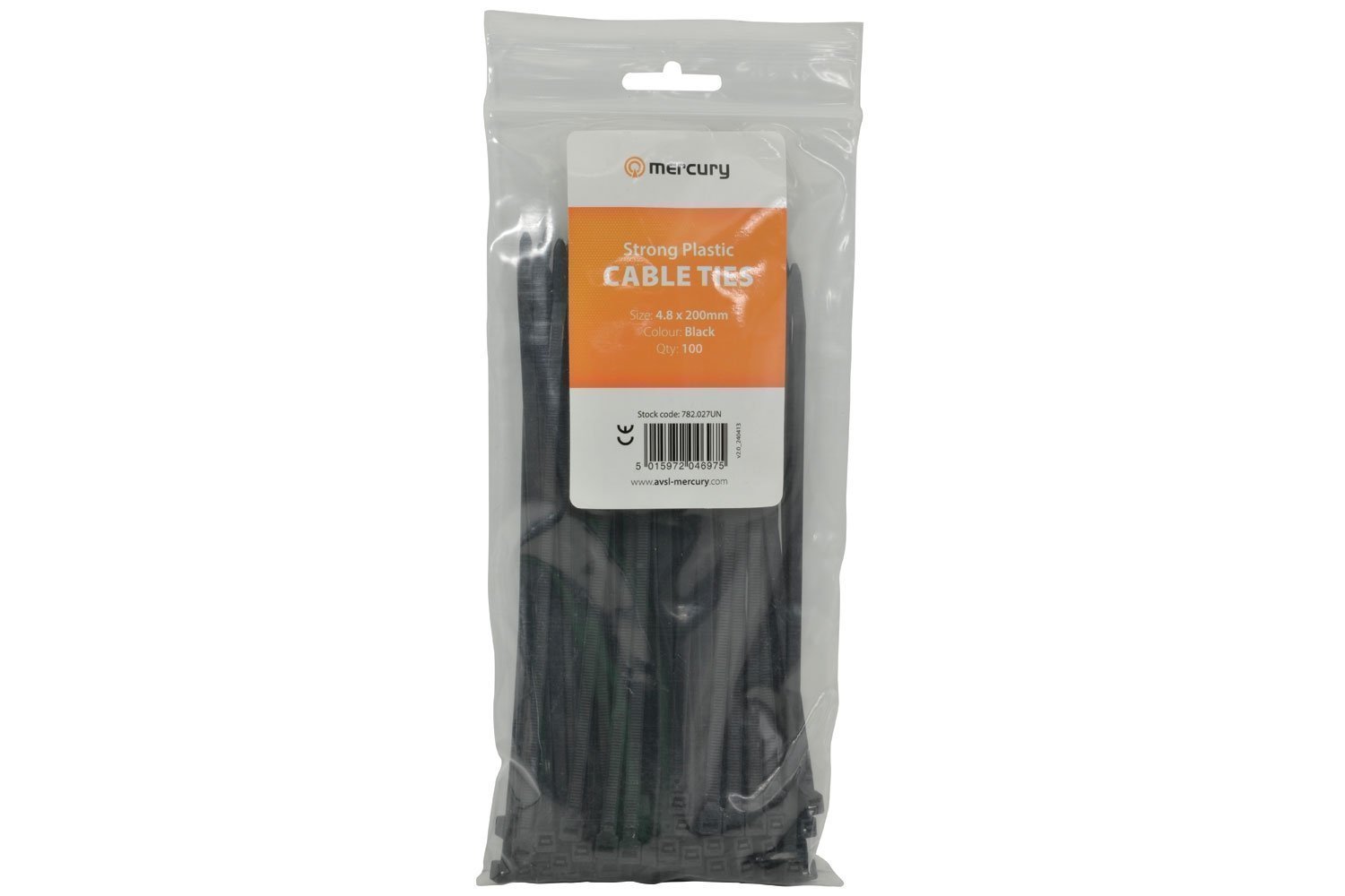 Mercury Cable Ties 4.8x200mm Black 782.027UK