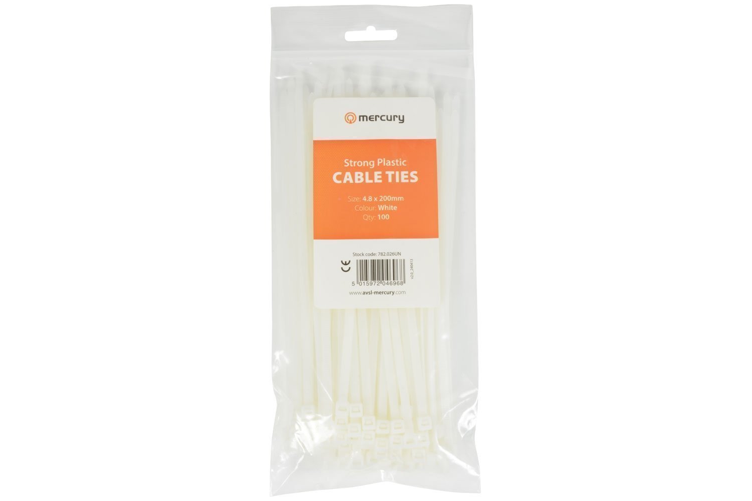 Mercury Cable Ties 4.8x200mm Clear 782.026UK 100pcs