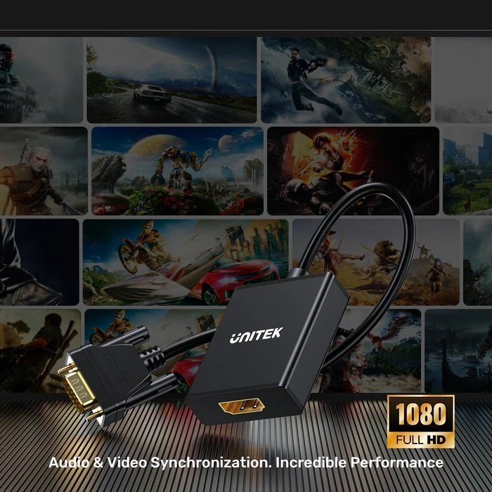 Unitek Converter VGA to HDMI Adapter w/Audio & Power Port