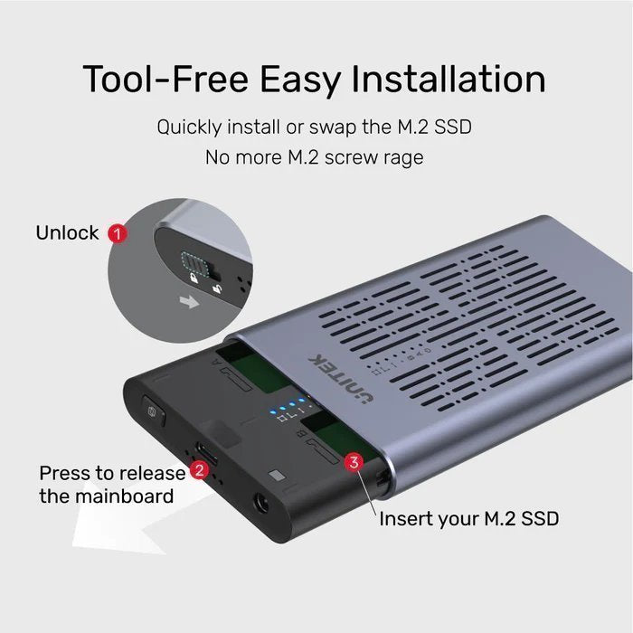 Unitek USB-C NVMe/PCIe Enclosure 20Gbps Dual/Offline Clone S1206A