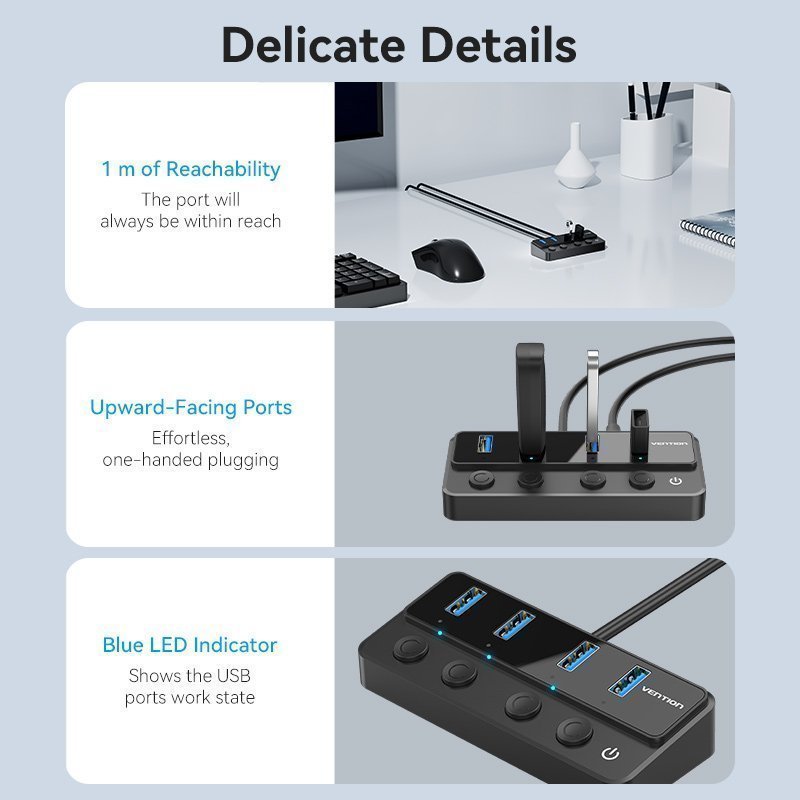 Vention HUB USB-C 4 x USB3.0 with Indiv.Power Switches 1.0m CHWBF