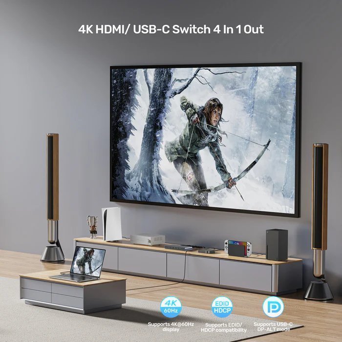 Unitek HDMI/USB-C Switch 4K 4in (2xHDMI + 2xUSB-C) 1xHDMI Out V1313A