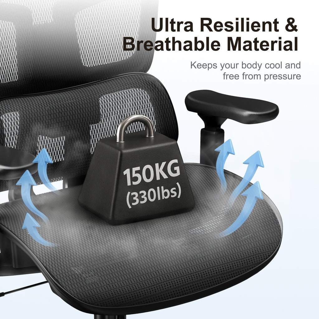 Lumivida Office Chair Ergonomic Mesh Lumbar Support Adjustable Seat/Armrest Black CH10-10
