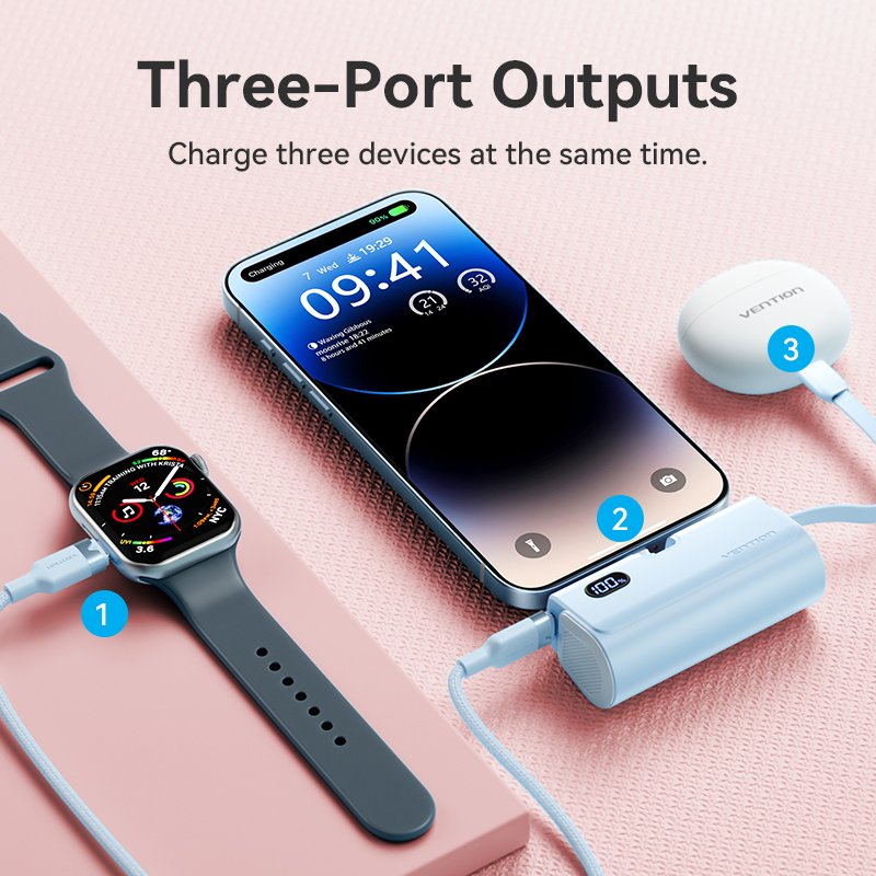Vention Powerbank 4800mAh 22.5W Foldable Lightning Black FHRB0