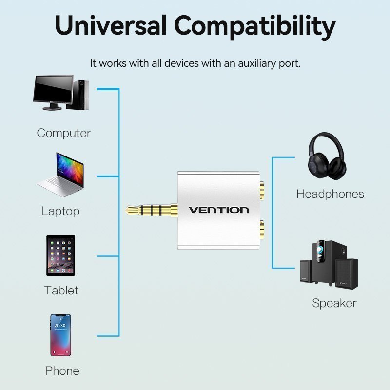 Vention AUDIO CONVERTER 3.5mm Male to 2×3.5mm Female Adaptor BDAW0