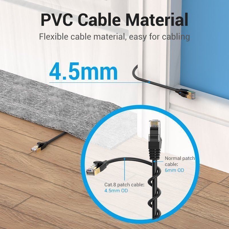 Vention NETWORK Cable CAT8 SFTP Slim 5.0m Black IKIBJ
