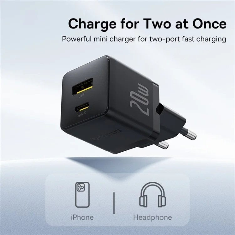 Baseus Charger Wall 20W USB-C/USB-A PALM Series EU Black