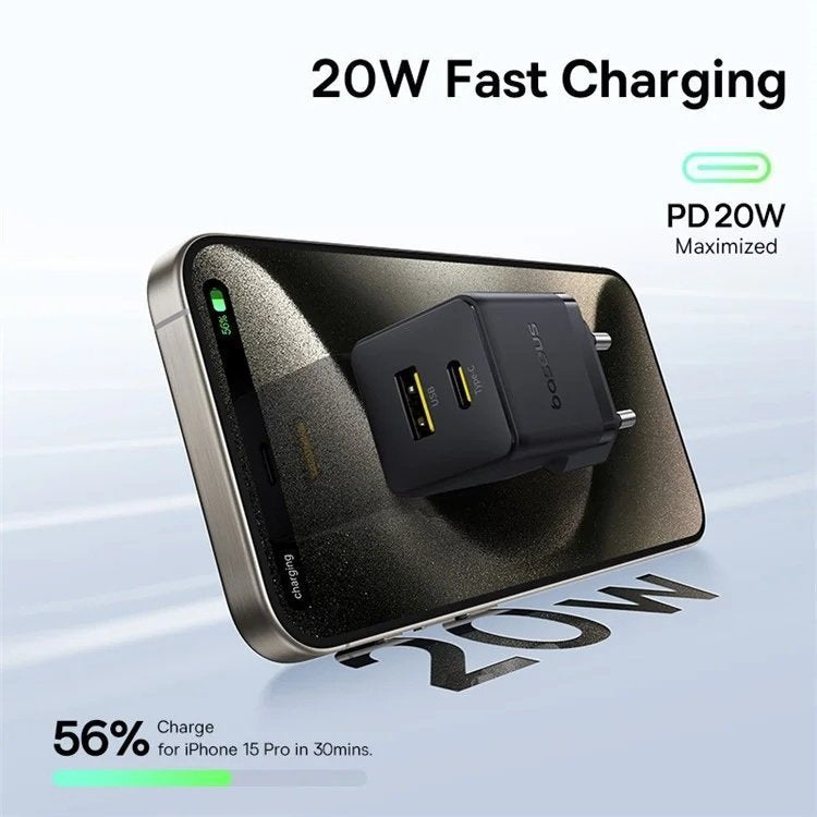 Baseus Charger Wall 20W USB-C/USB-A PALM Series EU Black