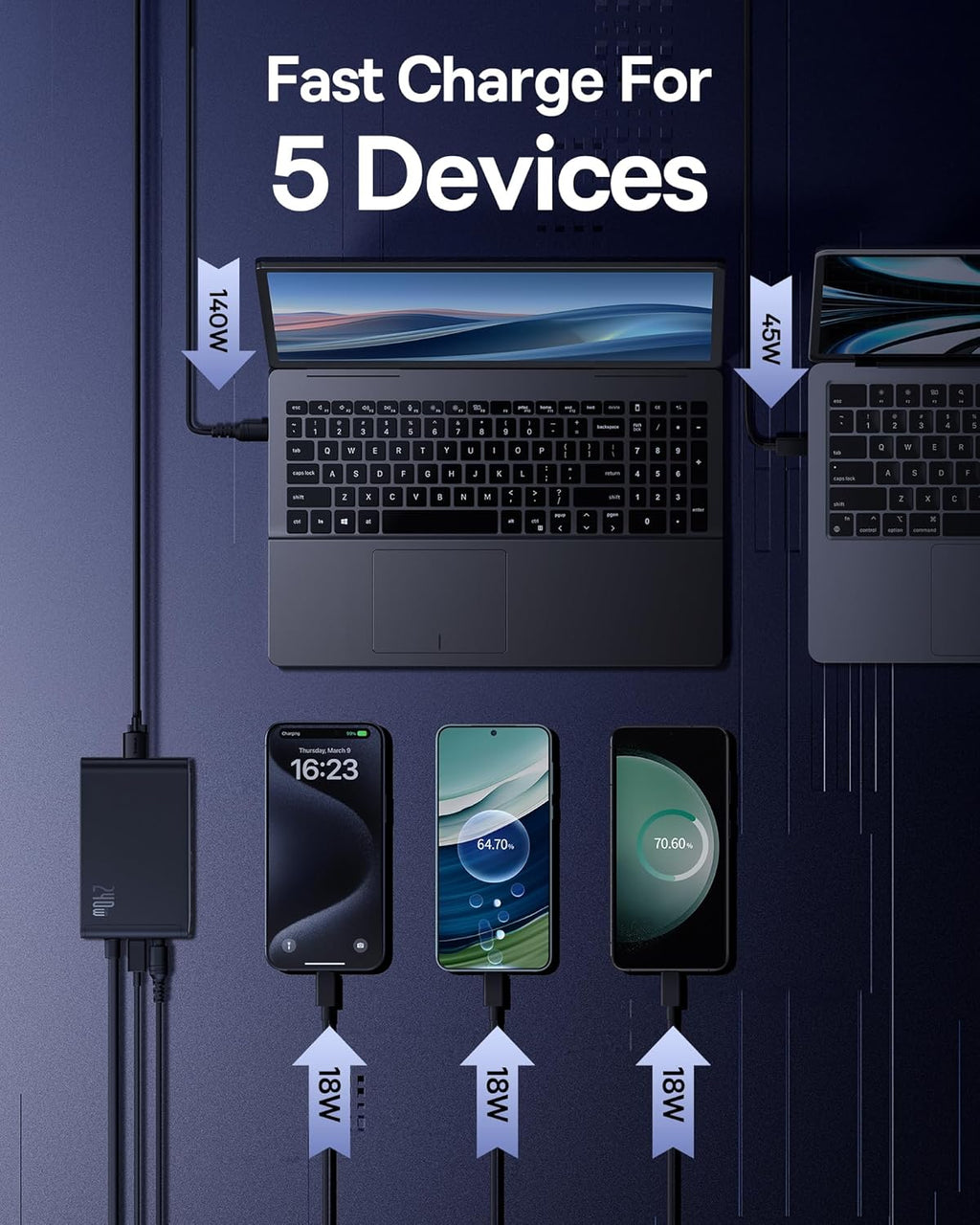 Baseus Charger Desktop 240W 3C+U+DC EU incl Charging Cable 240W 1.0m