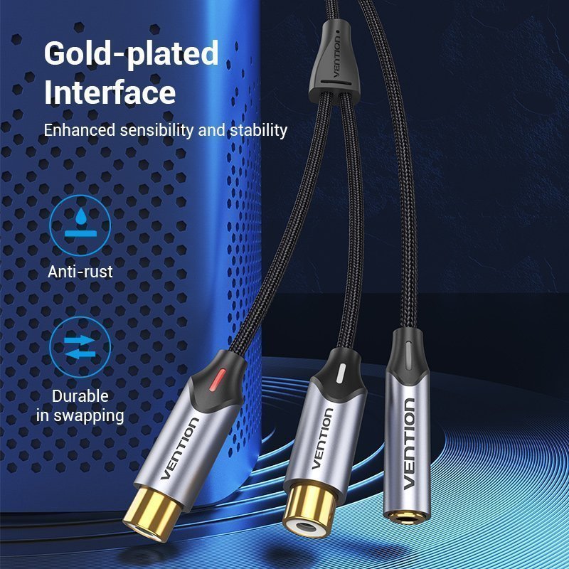 Vention AUDIO 3.5mm F to 2-RCA F Cable Braided Alum 0.3m BCOHY