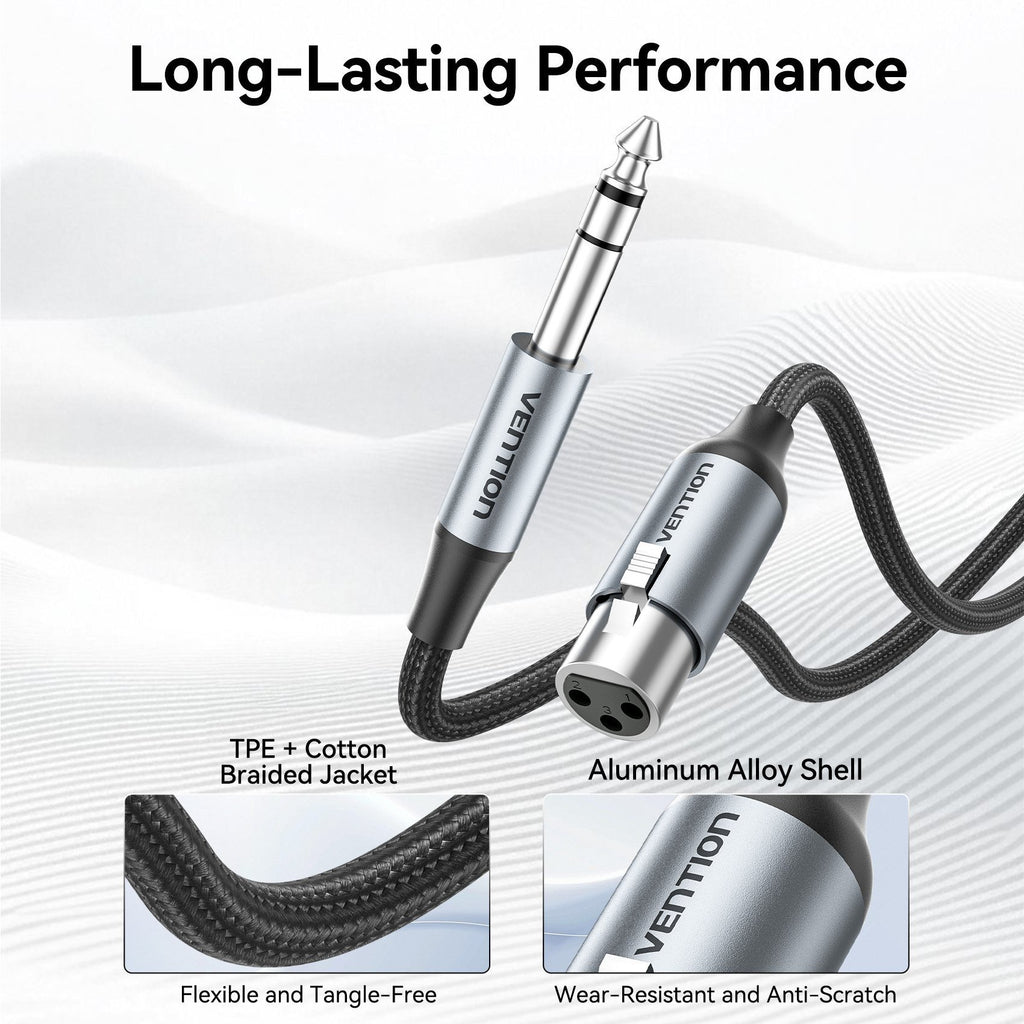 Vention AUDIO 6.3mm to XLR M-F Cable Braided-Metal 2.0m BKGHI
