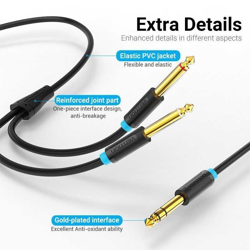 Vention AUDIO 6.3mm M to 2×6.3mm M TRS Cable 3.0m BATBI