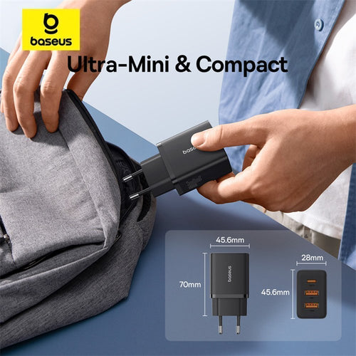 Baseus Charger Wall 30W 2xUSB-A/1xUSB-C Cube EU Black