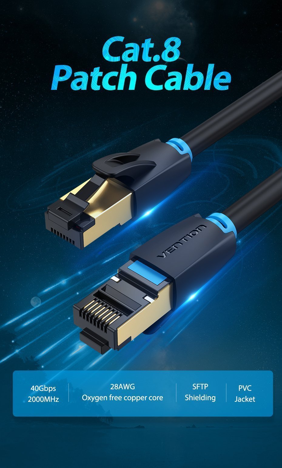Vention NETWORK Cable CAT8 SFTP 2.0m Black IKABH