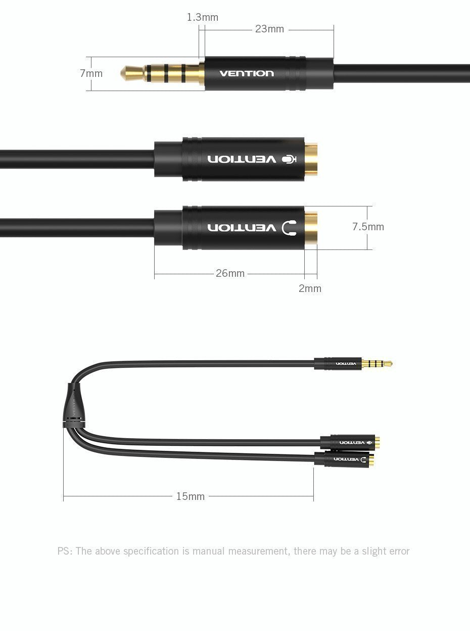 Vention AUDIO 3.5mm M to 2×3.5mm F Splitter Cable 0.3m BBVBY