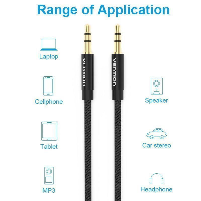 Vention AUDIO 3.5mm M-M Cable Braided Metal 1.5m BAGBG
