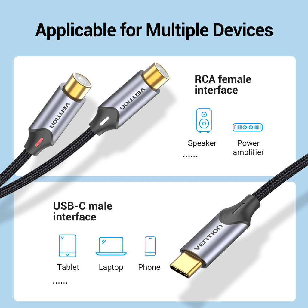 Vention AUDIO CONVERTER USB-C to 2RCA Female Cable 0.5m BGVHD