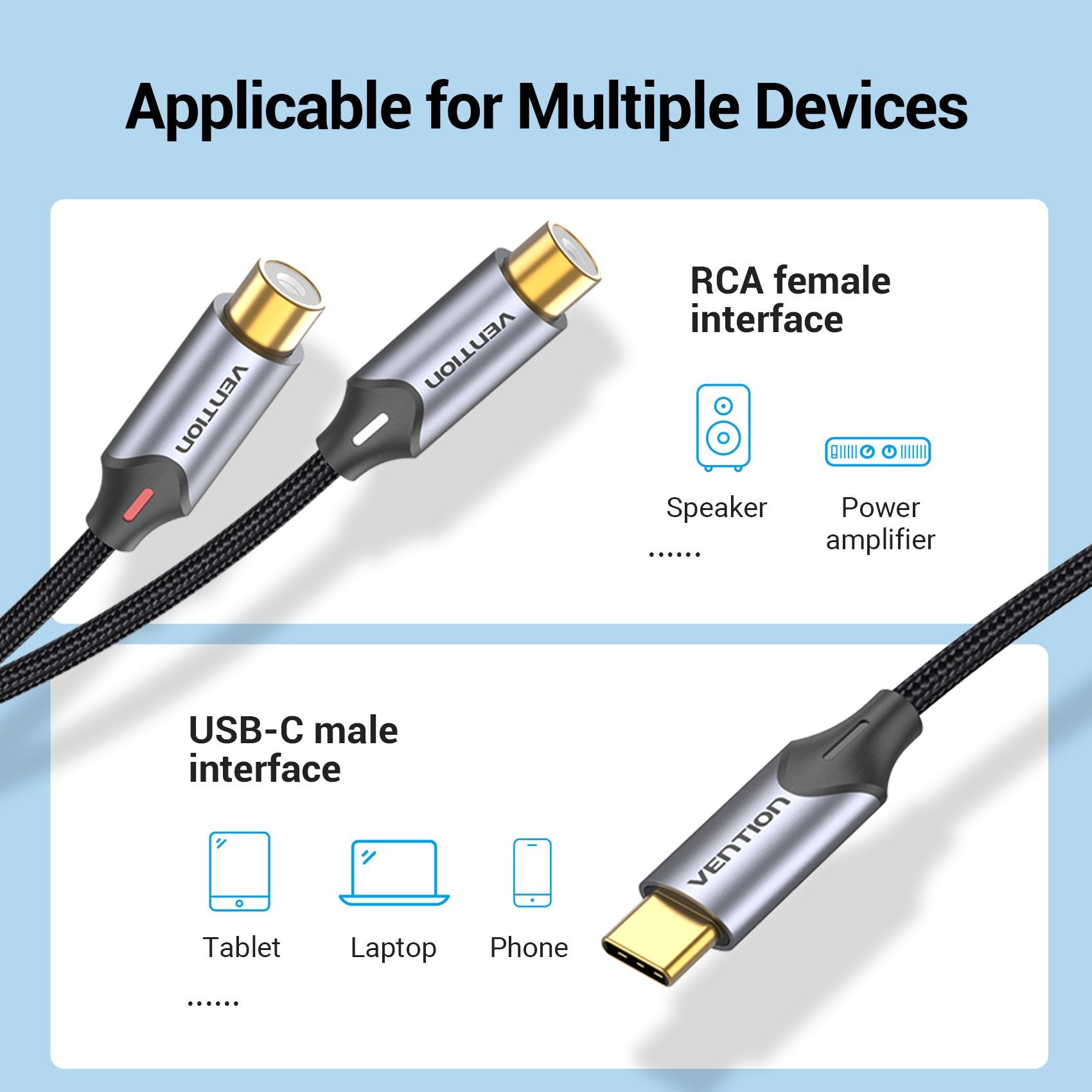 Vention AUDIO CONVERTER USB-C to 2RCA Female Cable 0.5m BGVHD