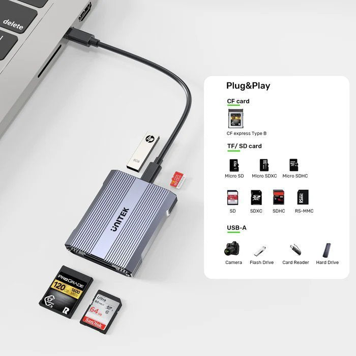 Unitek Card Reader USB-C 3.1 to SD4.0+Micro SD3.0+CF Express 2.0 R1022