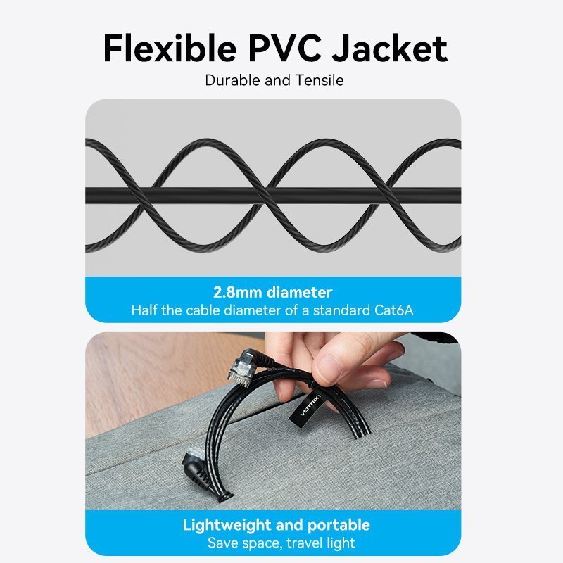 Vention NETWORK Cable Cat6A UTP Rotate Right Angle Slim 5.0m Black IBOBJ
