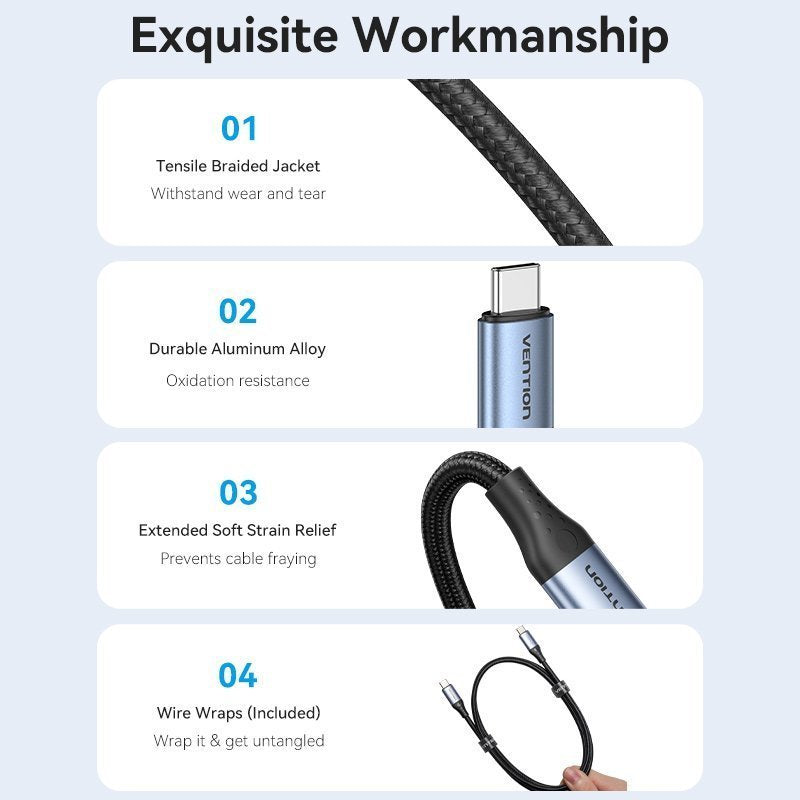 Vention IT Cable USB-C 4.0 M-M 1.0m Braided Aluminium Grey TAVHF