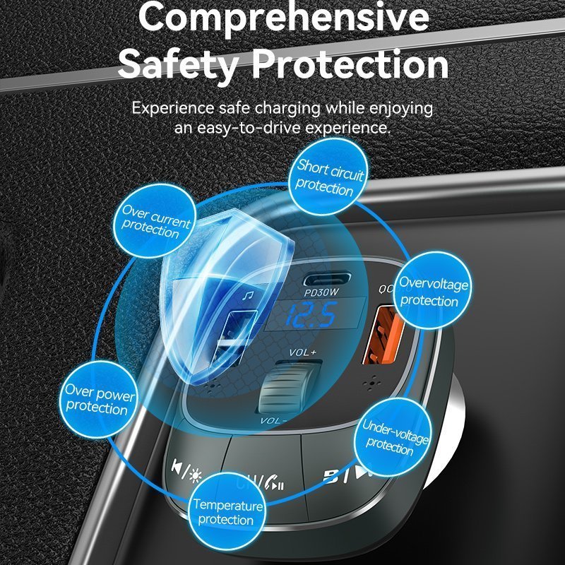 Vention Car FM Transmitter & Charger 3xUSB 30W/18W/5W FFLB0