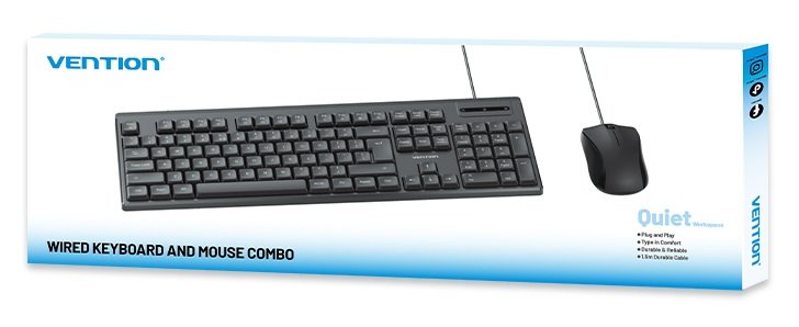 Vention Keyboard and Mouse Combo Wired Silent Slim Full Size KTYBG-EN
