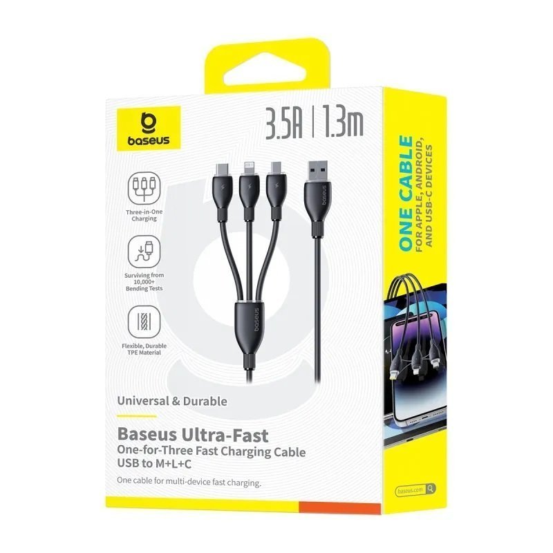 Baseus Cable 3in1 USB-C/Micro/Ligh Ultra Fast Series 1.3m Black