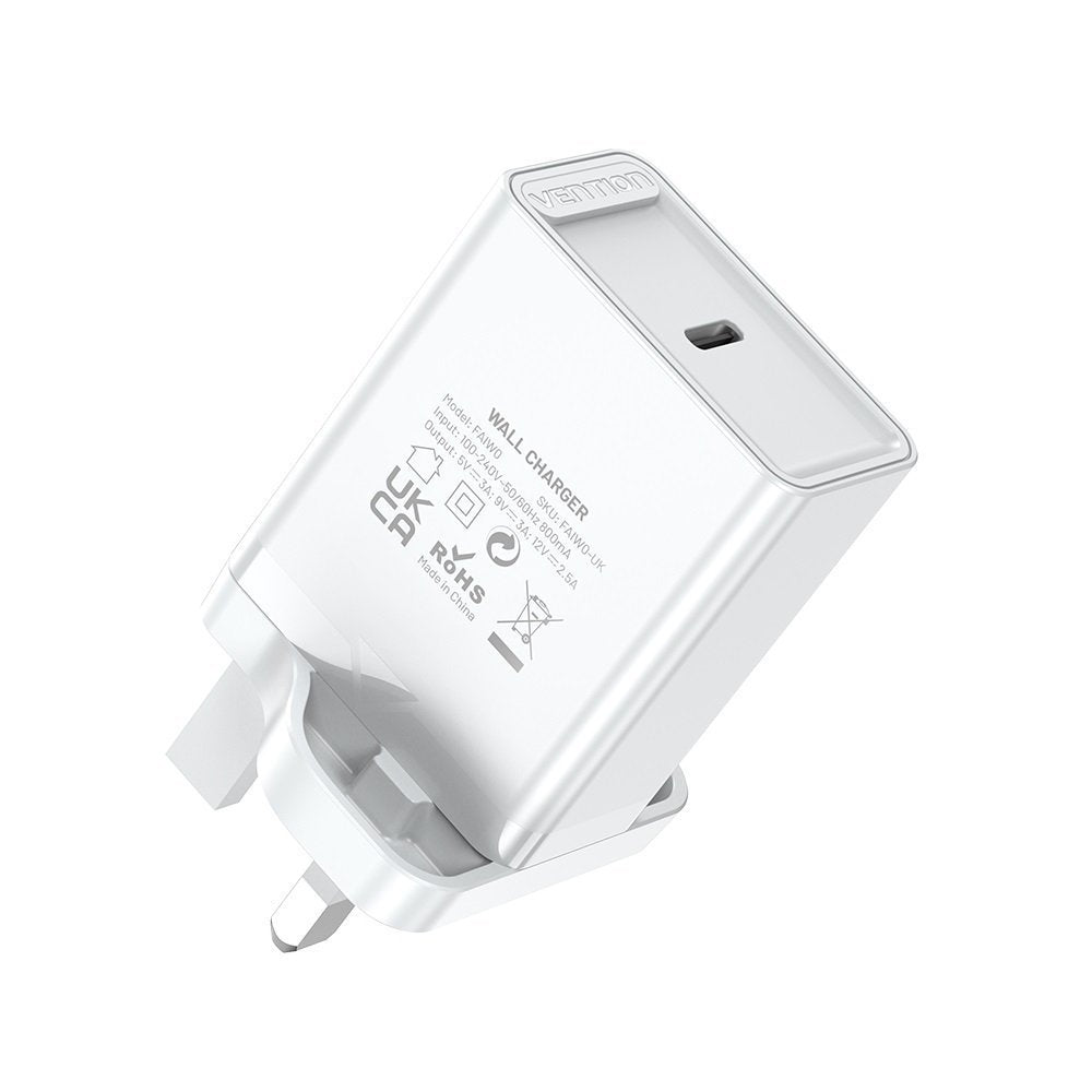 Vention Charger Wall 30W 1xUSBC UK Plug White FAIW0-UK