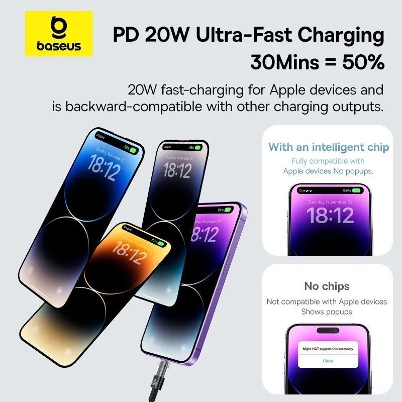 Baseus Cable Lightning to USB-C Gem Series 2.0m 20W Black